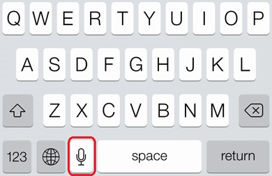 Smart Device Dictation with a mobile phone keyboard with the microphone button highlighted